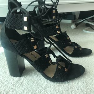 Strappy lace up block heel
